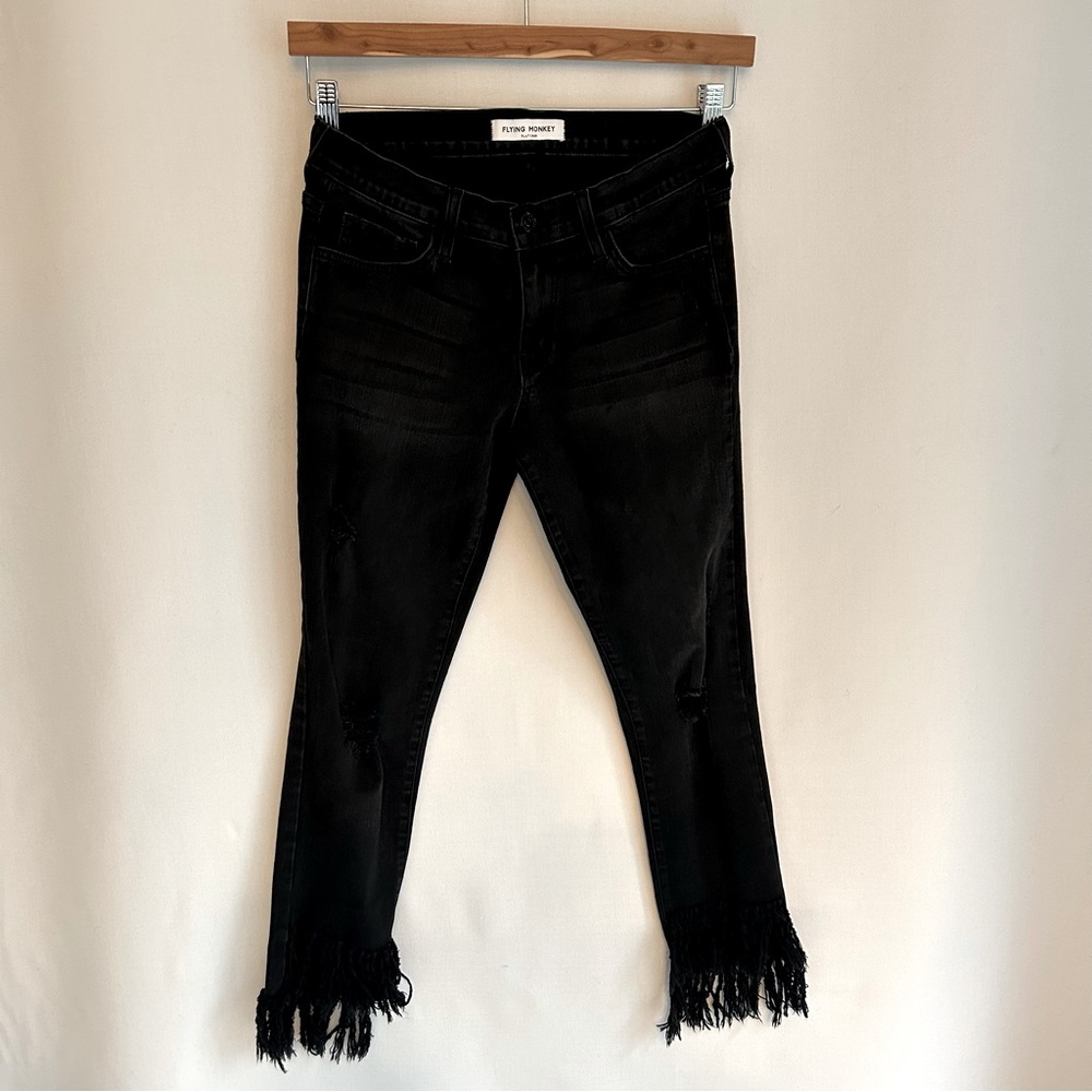 Flying Monkey~Fringe and Distressed Black Jeans